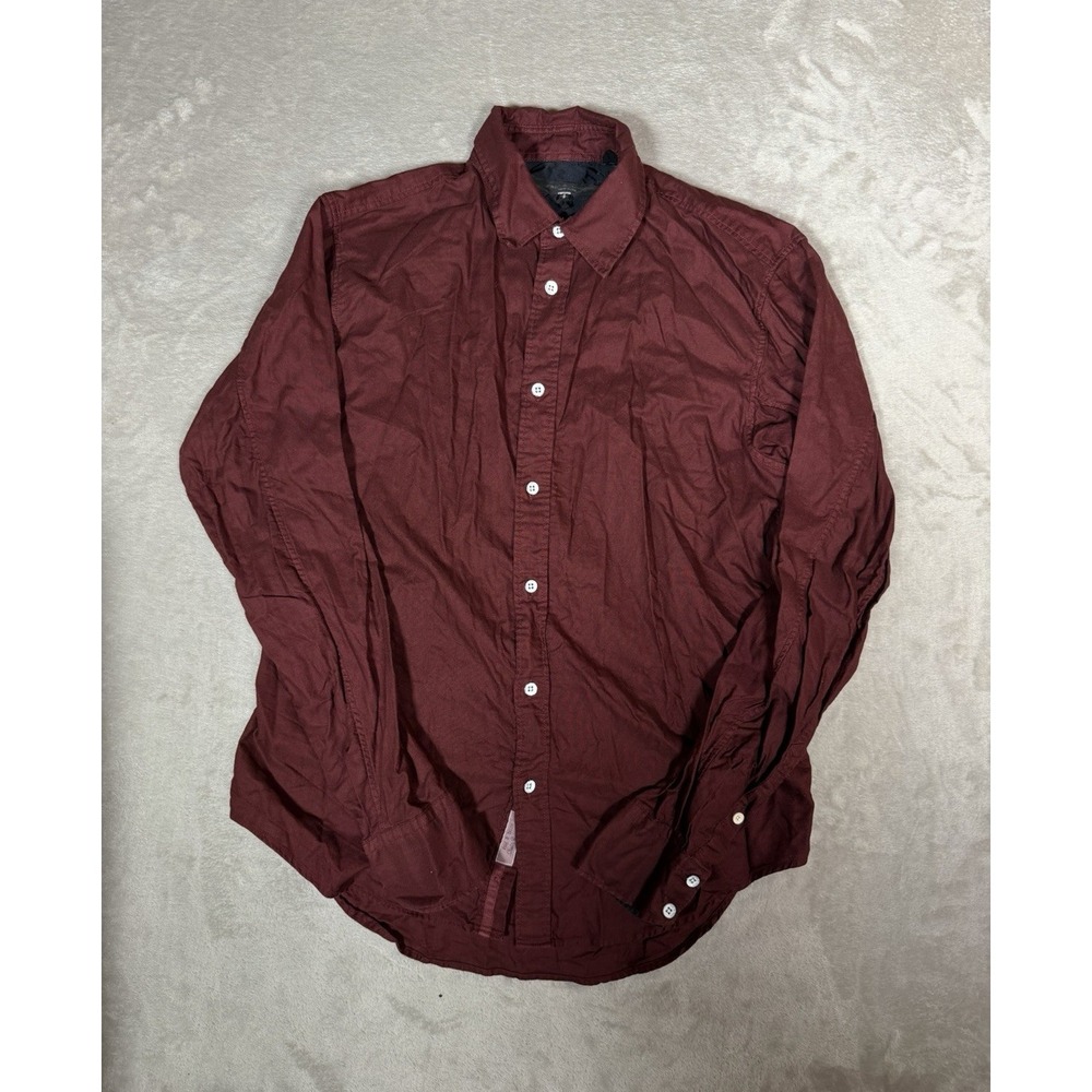 rag & bone Men's S Burgundy Solid Cotton Long Sleeve Point Collar Button-Up